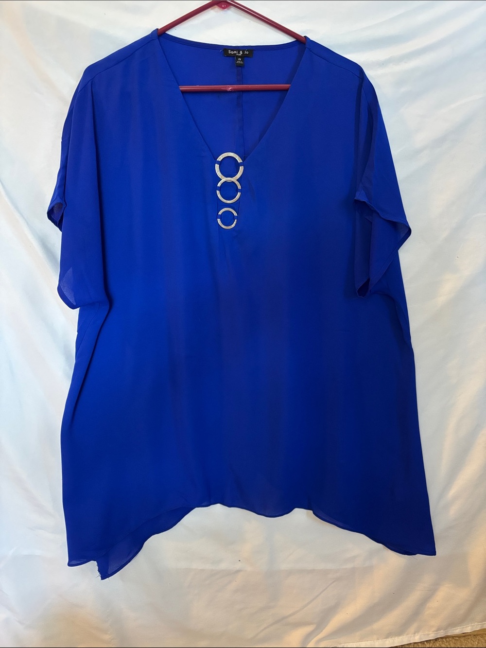 Sami & Jo Royal Blue V-Neck Tunic with Silver Ring Accents